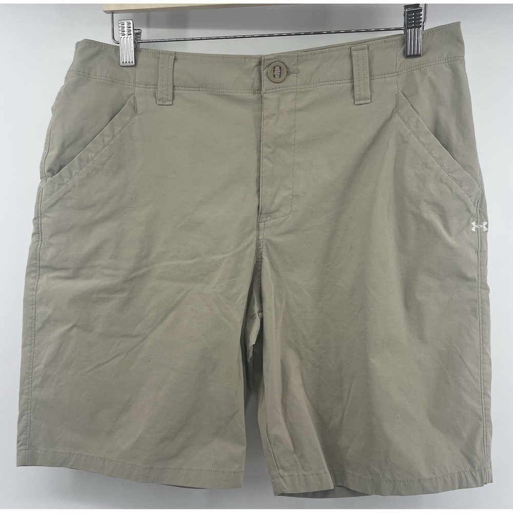 Under Armour Fish Hunter Shorts Tagged 34 Actual 35 9.5" Inseam Stretch Tan